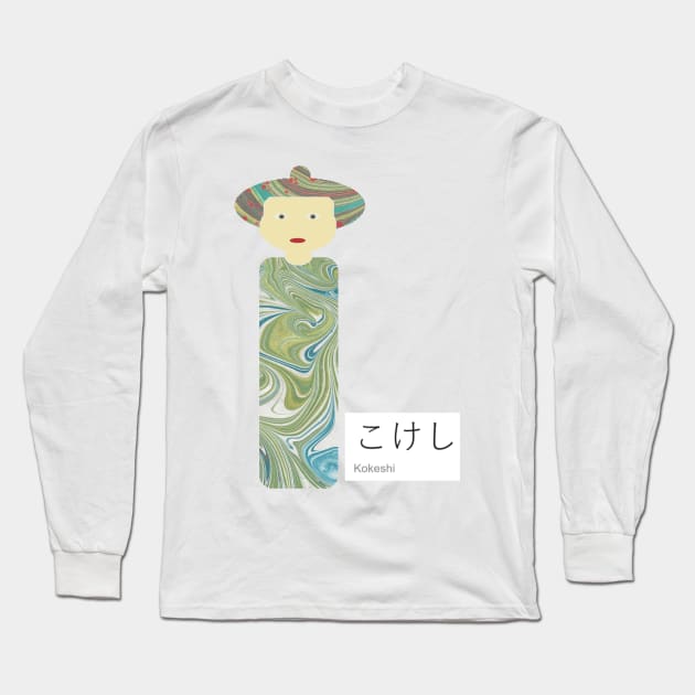 Marbled Kokeshi Doll Long Sleeve T-Shirt by MarbleCloud